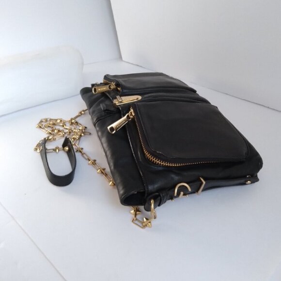 Gryson 'Willa' Black Calf Leather Long Studded Strap Shoulder Bag' - Picture 3 of 11